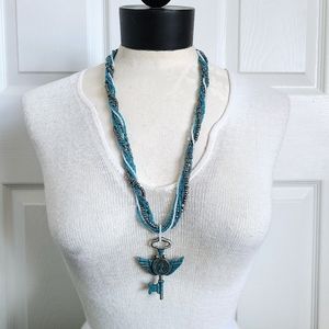 Piece #317 "Aviator's Prayer" Winged Steampunk Key & Twisted Beadwork Necklace